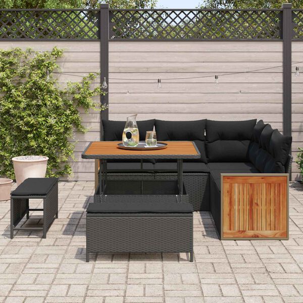 vidaXL Garden Sofa Set with Cushion 9 pcs Black Poly Rattan