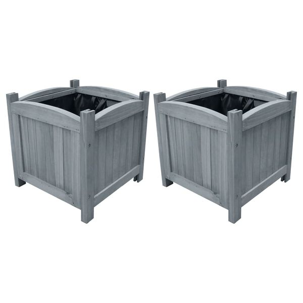 vidaXL Raised Bed Set of 2 Grey Solid firwood with PE lining Small