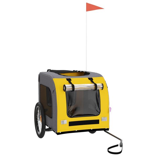 vidaXL Pet Bike Trailer Yellow and grey Oxford fabric, iron, PVC Compact