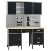 vidaXL Workbench with Four Wall Panels and Two Cabinets