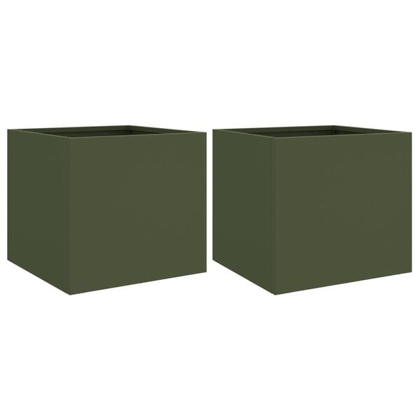 vidaXL Planter Set of 2 Olive Green Cold-rolled steel Medium