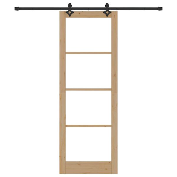vidaXL Sliding Door Natural 32.68 x 91.34 in Solid Pine Wood and Glass