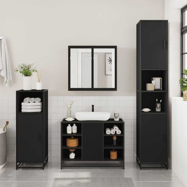 vidaXL Bathroom Sink Cabinet Black Engineered wood, Metal