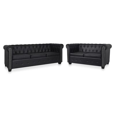 vidaXL Chesterfield Sofa Set 2-Seater and 3-Seater Black Faux Leather