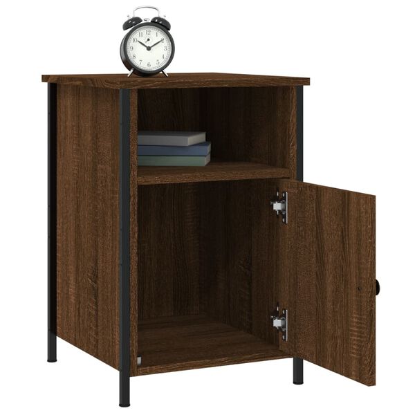 vidaXL Bedside Cabinet Set of 2 Brown Oak Engineered Wood, Iron Medium