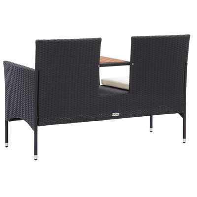 vidaXL 2-Seater Patio Bench with Tea Table 56.3" Poly Rattan Black