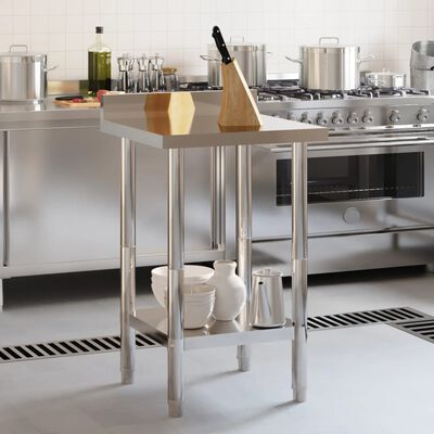 vidaXL Kitchen Work Table with Backsplash 21.7"x21.7"x36.6" Stainless Steel