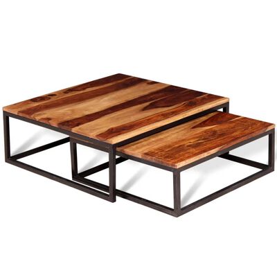vidaXL Two Piece Nesting Coffee Table Set Solid Sheesham Wood