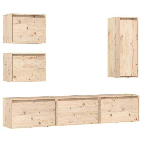 vidaXL TV Cabinet Set of 6 Natural wood Solid pine wood Various sizes