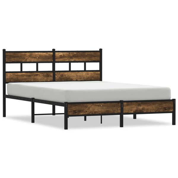 vidaXL Bed Frame Smoked oak Steel, Engineered wood Full Bed Frame