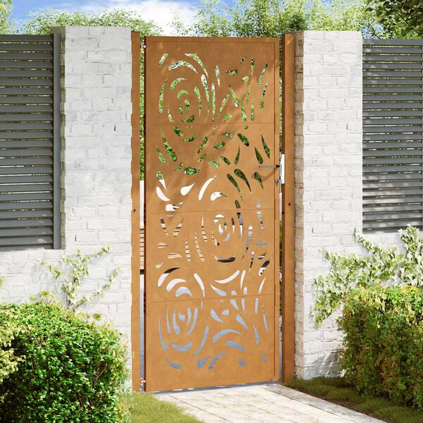 vidaXL Garden Gate 39.4x78.7" Weathering Steel Flame Design
