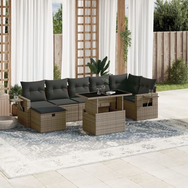 vidaXL Garden Sofa Set Grey PE rattan Large Modular Garden Sofa Set