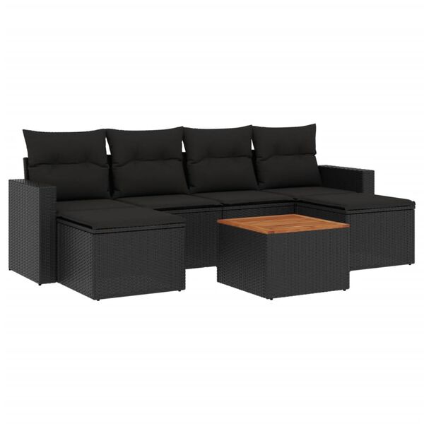 vidaXL Garden Sofa Set Set of 7 Black