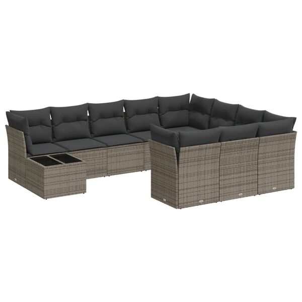 vidaXL Garden Sofa Set Grey PE rattan, powder-coated steel, tempered glass