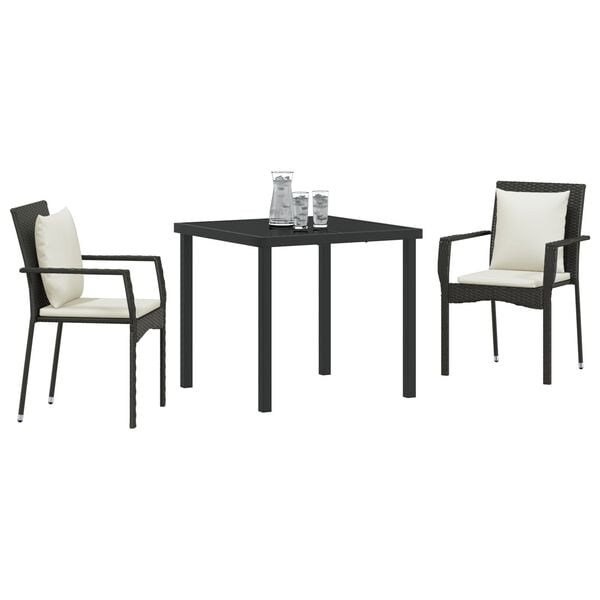 vidaXL Garden Dining Set with Cushion 3 pcs Black Poly Rattan