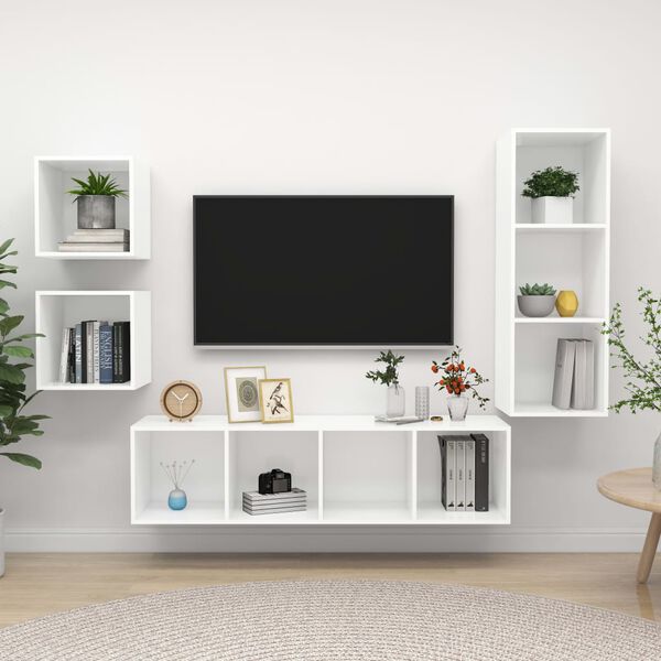 vidaXL TV Cabinet Set White Engineered wood Standard TV Cabinet Set