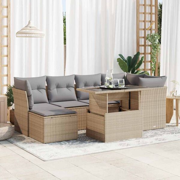 vidaXL Garden Sofa Set Beige, Light grey