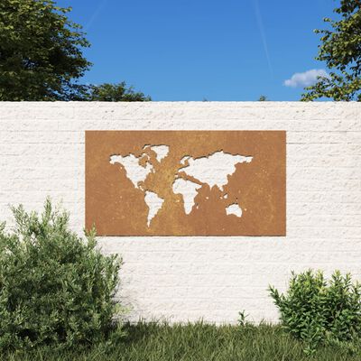 vidaXL Patio Wall Decoration 41.3"x21.7" Corten Steel World Map Design