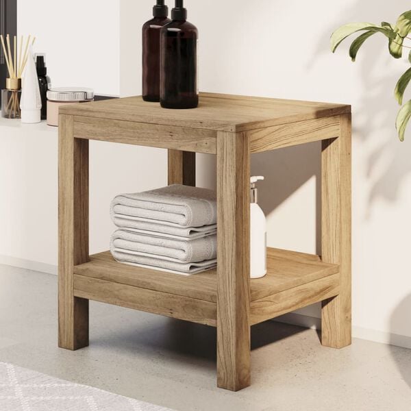 vidaXL Bathroom Side Table Natural Teak Solid Teak Wood 17.7x13.8x17.7 in