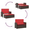 vidaXL Patio Bench with Cushions and Footstool Brown Poly Rattan
