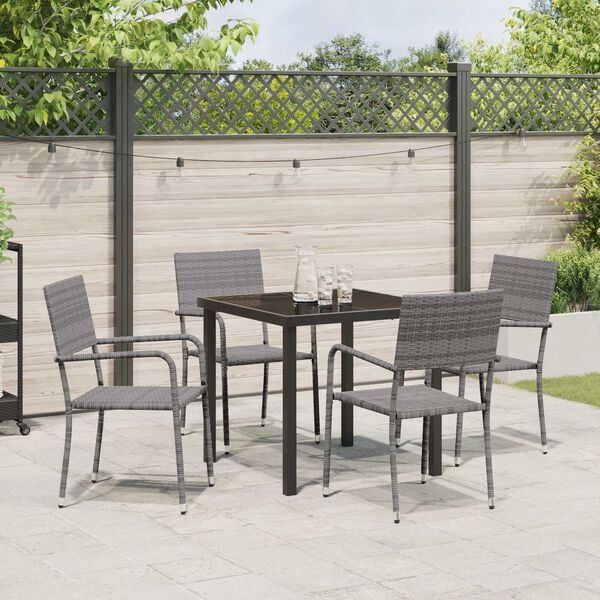 vidaXL Garden Dining Set with Cushion 5 pcs Grey Poly Rattan