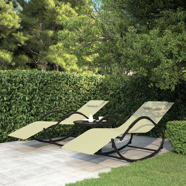 vidaXL Rocking Sun Loungers 2 pcs Cream Steel and Textilene