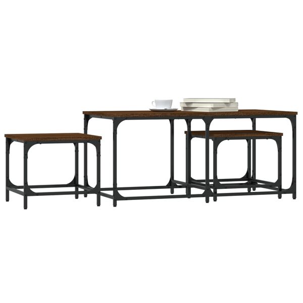 vidaXL Nesting Coffee Table Set of 3 Brown Oak Engineered Wood, Metal