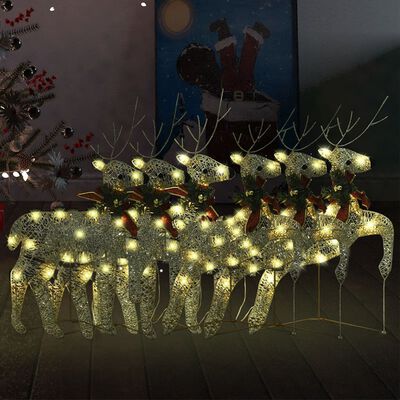 vidaXL Christmas Reindeers 6 pcs Gold 120 LEDs