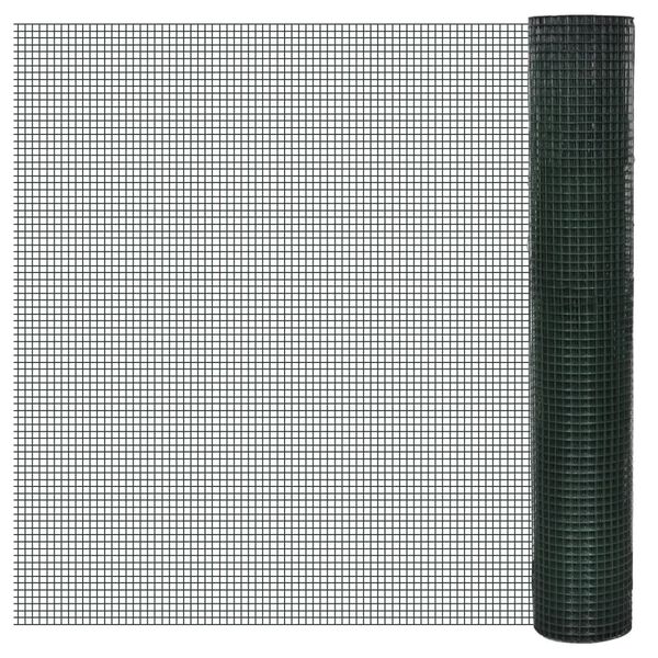 vidaXL Chicken Wire Fence Galvanized with PVC Coating 82'x3.3' Green