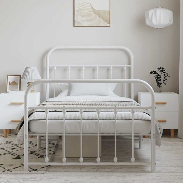 vidaXL Bed Frame White Powder-Coated Steel Single Bed Frame
