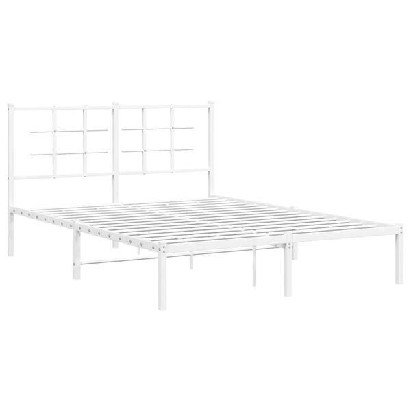 vidaXL Bed Frame White Powder-coated steel Double Bed Frame