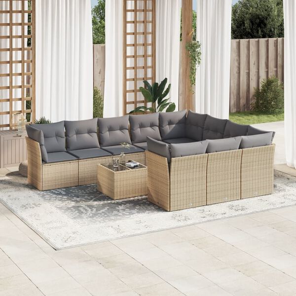 vidaXL Garden Sofa Set Beige PE rattan, powder-coated steel, tempered glass