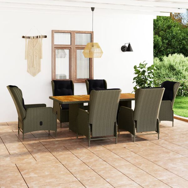 vidaXL Patio Dining Set Set of 6 Brown Round PE rattan 7 Piece Set