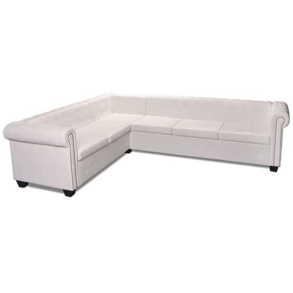 vidaXL Chesterfield Corner Sofa 6-Seater Artificial Leather White