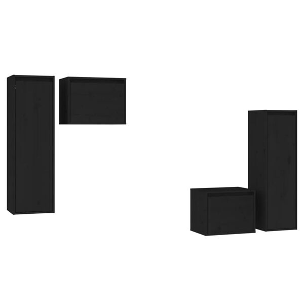 vidaXL TV Cabinet Set of 4 Black Solid Pine Wood TV Cabinet