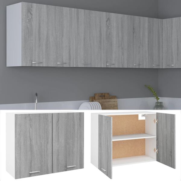 vidaXL Hanging Cabinet Grey Sonoma Engineered Wood 31.5x12.2x23.6 in