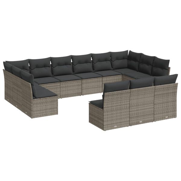 vidaXL Garden Sofa Set Grey PE Rattan Large Adjustable Feet