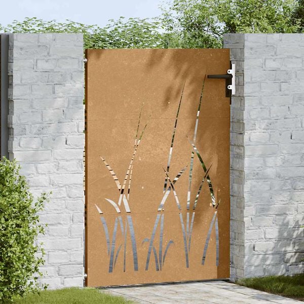 vidaXL Garden Gate 33.5x49.2" Corten Steel Grass Design