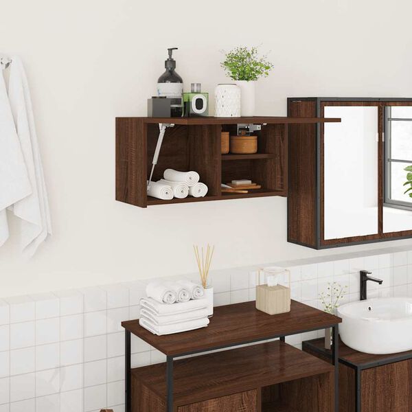vidaXL Bathroom Wall Cabinet Brown Oak Engineered Wood 23.6 in