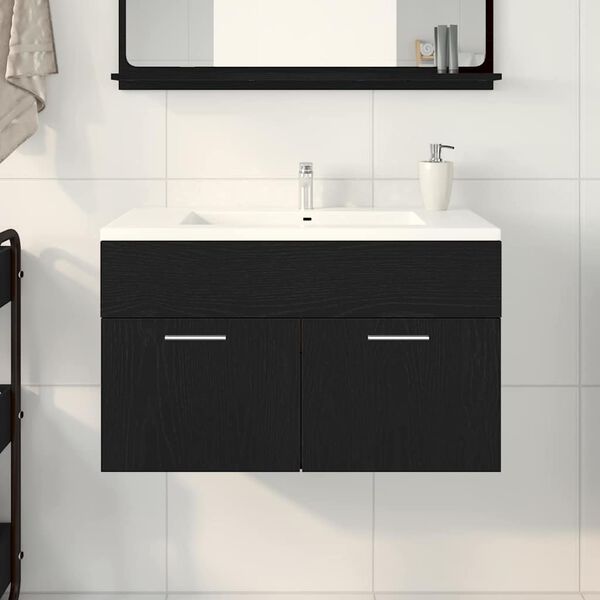 vidaXL Sink Cabinet with Storage with Door Black Oak Engineered Wood
