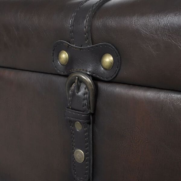 vidaXL Storage Bench Dark Brown Solid Pine Wood, Faux Leather (Polyurethane)