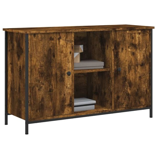 vidaXL TV Cabinet Smoked Oak Engineered wood, Iron 39.4 x 13.8 x 25.6 in