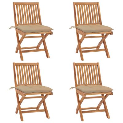 vidaXL Folding Patio Chairs with Cushions 4 pcs Solid Teak Wood