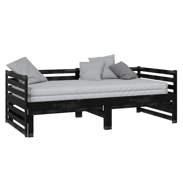 vidaXL Day Bed Black Solid Pine Wood 2x Convertible Day Bed