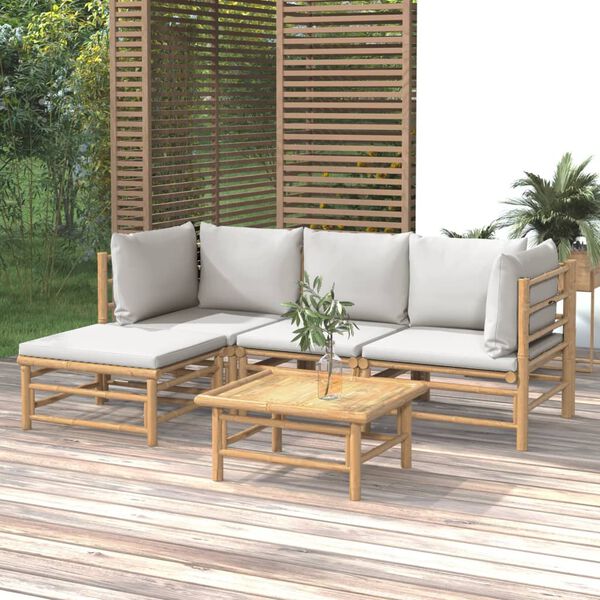 vidaXL Garden Lounge Set Light Grey, Natural Bamboo Bamboo, Fabric Medium