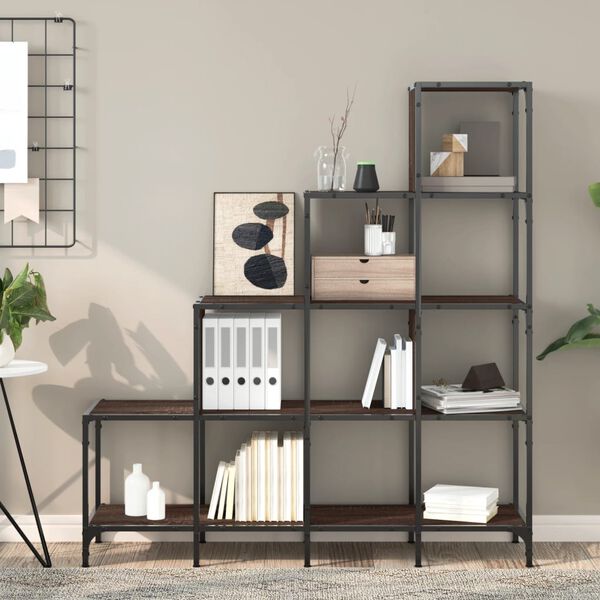 vidaXL Bookcase Brown Oak Engineered Wood and Metal Medium