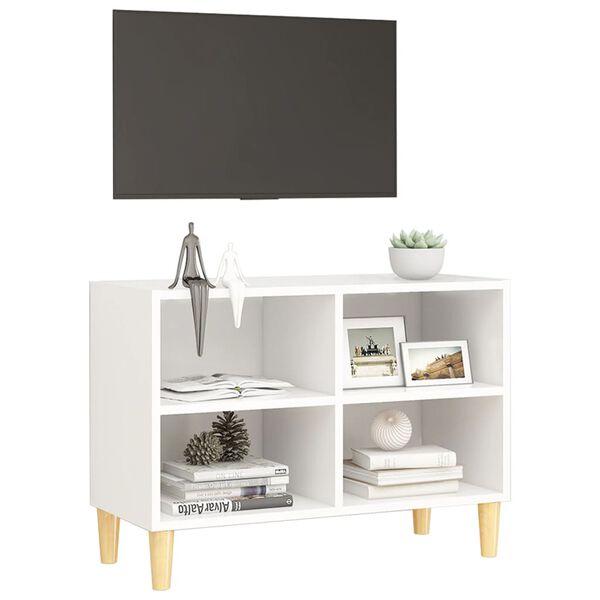 vidaXL TV Cabinet White Engineered wood, solid eucalyptus wood Medium