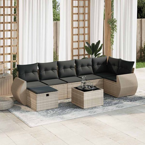 vidaXL Garden Sofa Set Light Grey PE Rattan Large Adjustable Feet