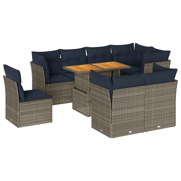 vidaXL 9 Piece Patio Sofa Set with Cushions Gray Poly Rattan