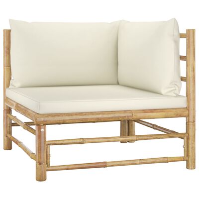 vidaXL 9 Piece Patio Lounge Set with Cream White Cushions Bamboo